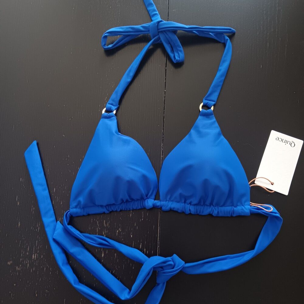 Quince Italian Full Coverage Ring Triangle Bikini Top in Electric Blue Sz M